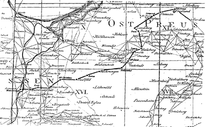 Карта похода генерала Домбровского по Пруссии в 1807 году 