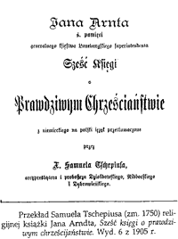 Перевод С.Чепиуса на польский язык религиозной книги Яна Арндта в 1905 году