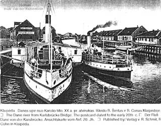 Клайпеда. Река Дане возле моста Карлсбрюкке на открытке начала 20 века
